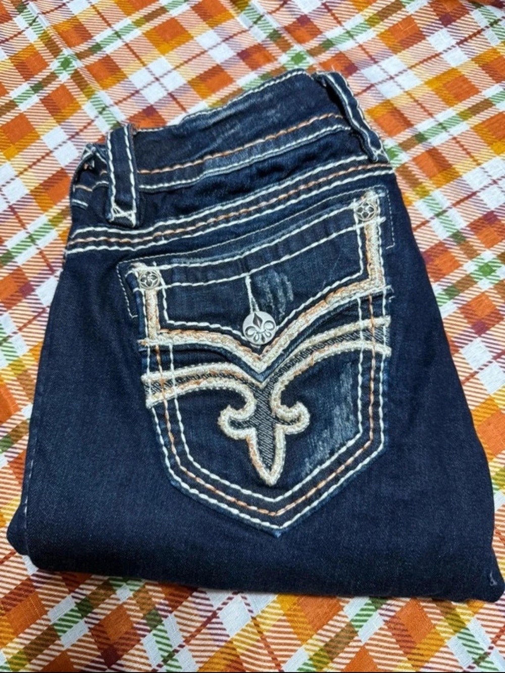 Rock Revival Dark Blue Skinny Jeans with Embroidered Back Pocket
